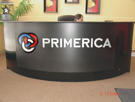 Dimensional lettering for receptionist desk.